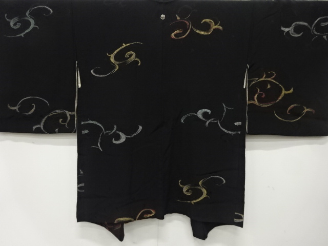 JAPANESE ANTIQUE HAORI / TAISHO ROMAN STYLE / SILK / URUSHI / WOVEN ARABESQUE